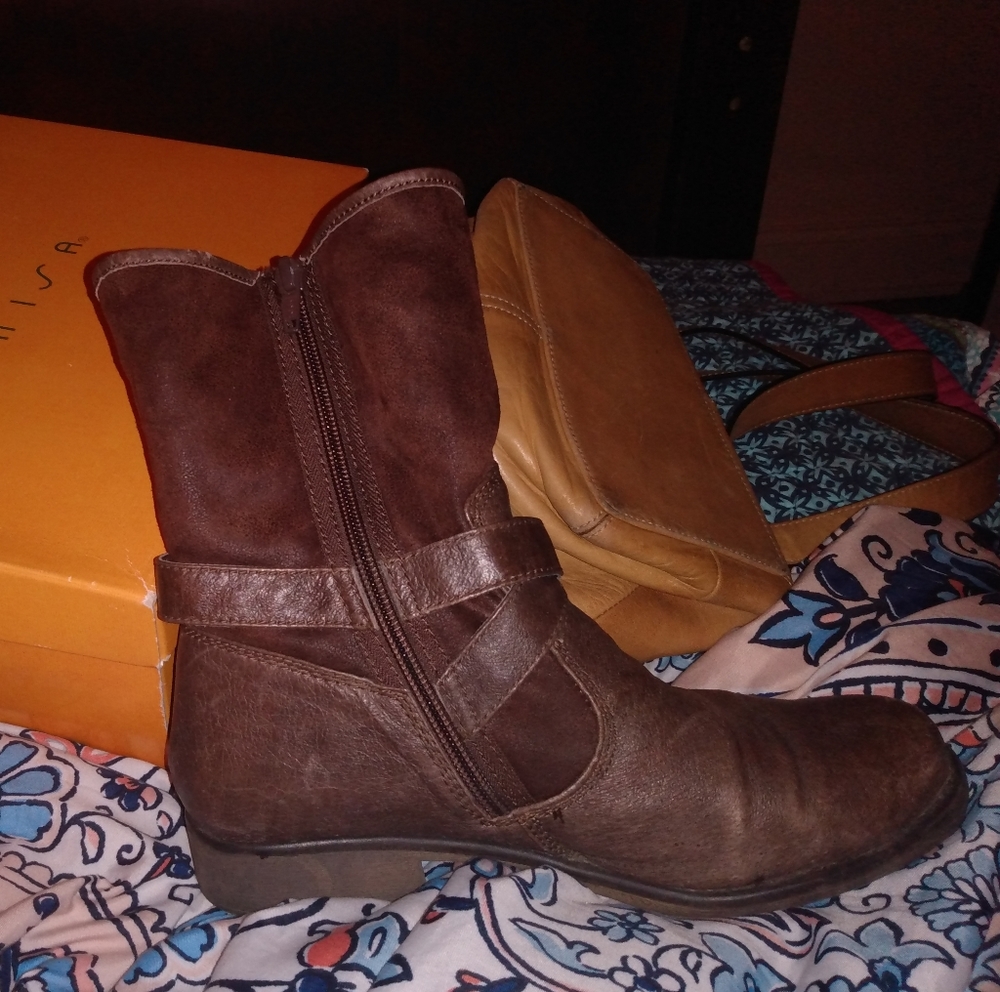 Brown leather boots